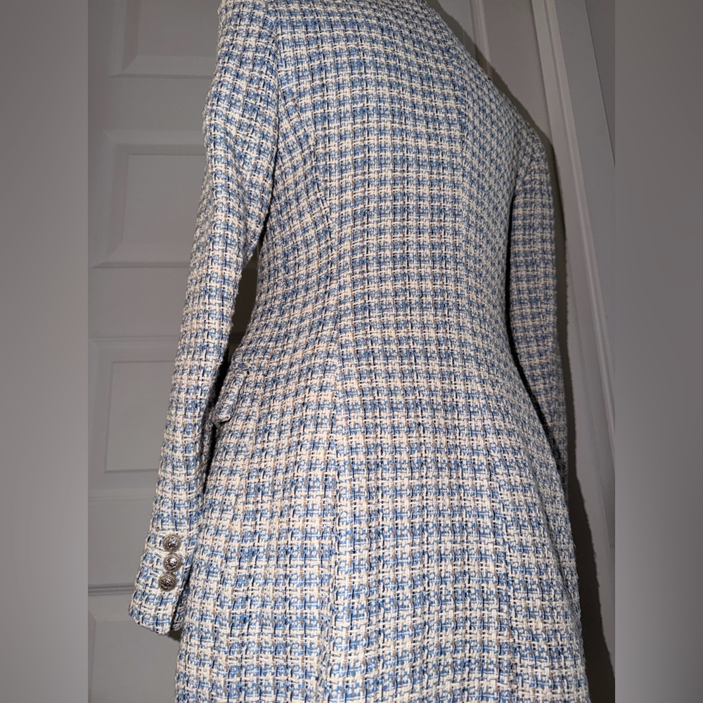 ZARA Blue & Cream Tweed Blazer - Picture 5 of 7
